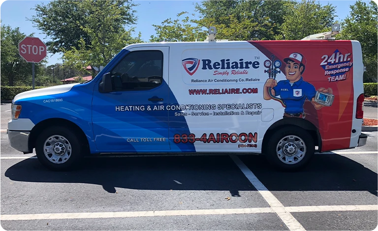 commercial truck wrap Orlando FL full wrap work vehicle with business branding logo phone number and professional car wrap installation