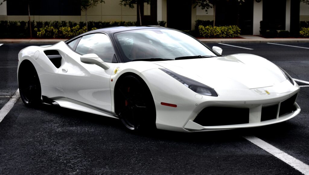 White Ferrari color change wrap in Orlando Florida by Wrap Royale luxury car wrap shop